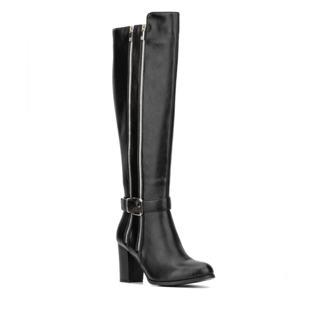 New York & Company Black Over-the-Knee Block Heel Boots with Dual Zippers Size 8